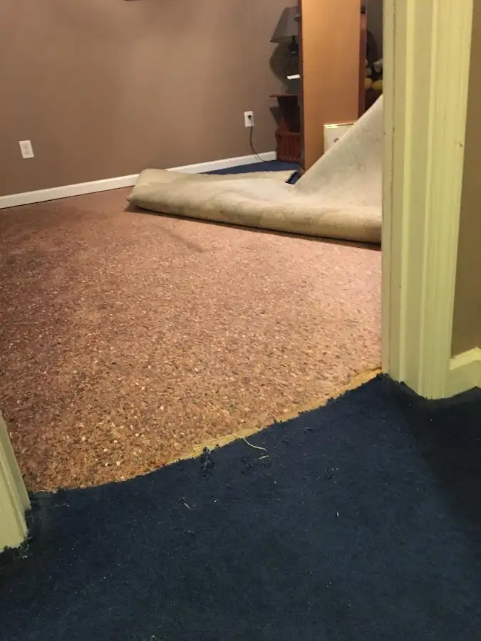 Carpet pad removal revealing water damage during Drying & Dehumidification in Santa Ana